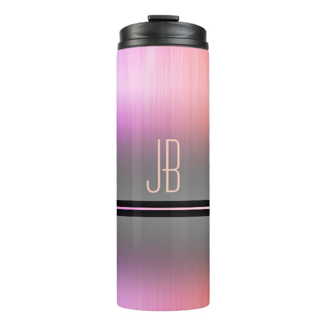 Monogram or Name, Gradient Pink & Grey Thermal Tumbler (Front)