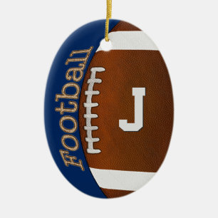Monogram or Number Football Ornament, Your Colours Ceramic Tree Decoration