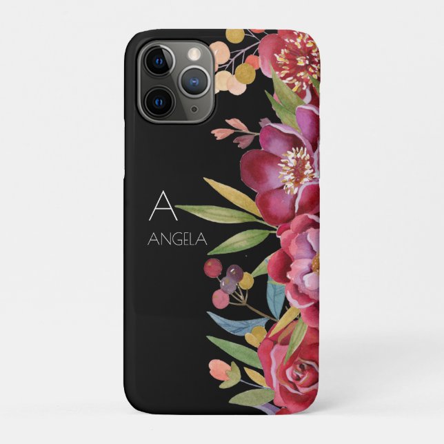 Monogram or Your Name Cool Tropical Floral Black Case-Mate iPhone Case (Back)