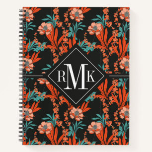 Monogram   Orange Abstract Floral Pattern Notebook