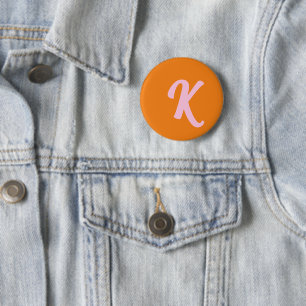 Monogram orange and pink 6 cm round badge