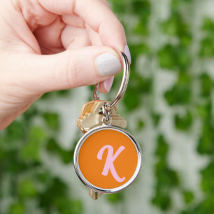 Monogram orange and pink key ring