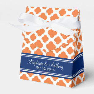 Monogram Orange and Royal Blue Quatrefoil Wedding Favour Box