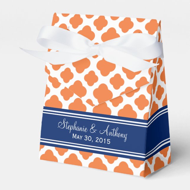 Monogram Orange and Royal Blue Quatrefoil Wedding Favour Box (Front Side)