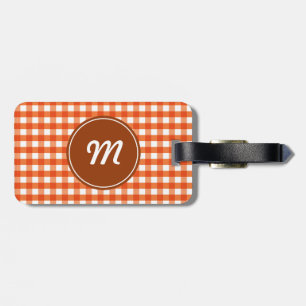 Monogram Orange and White Gingham Pattern Luggage Tag