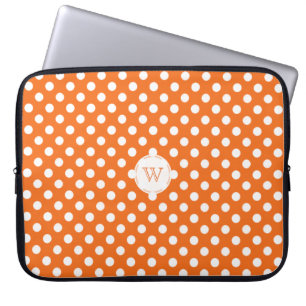 Monogram Orange And White Polka-Dots Laptop Sleeve