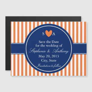 Monogram Orange and White Stripes with Royal Blue Magnetic Invitation