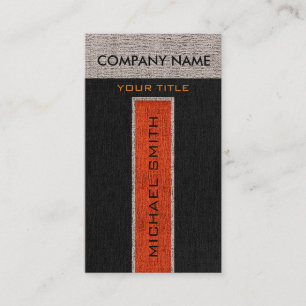 Monogram Orange & Black Burlap Linen Rustic Jute Business Card