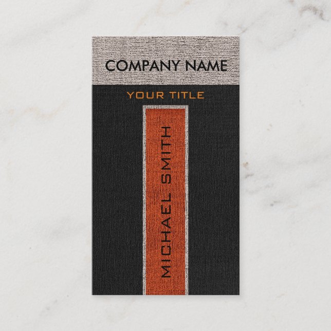 Monogram Orange & Black Burlap Linen Rustic Jute Business Card (Front)