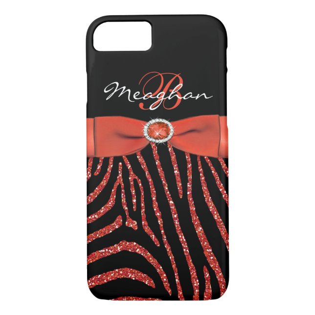 Monogram Orange, Black Glitter Zebra iPhone 7 Case (Back)