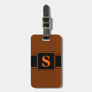 Monogram Orange Black Pinstripe Luggage Tag