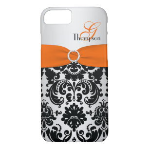 Monogram Orange Black Silver Damask iPhone 7 Case