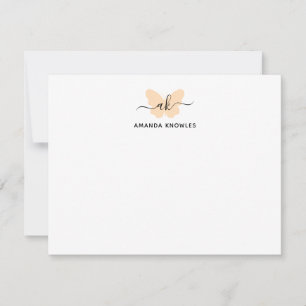 Monogram Orange Butterfly Minimalist Girly Script Card