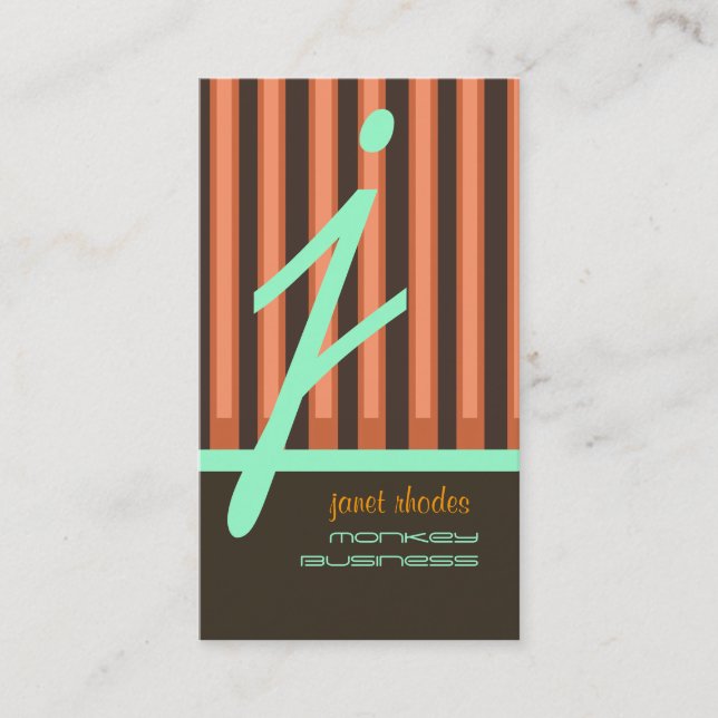 Monogram orange/chocolate/seafoam stripes business card (Front)