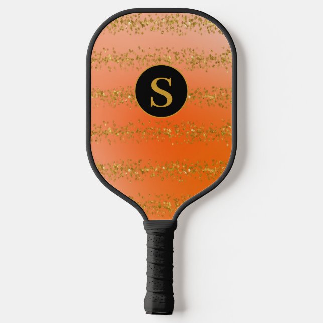 Monogram Orange Glitter  Pickleball Paddle (Back)