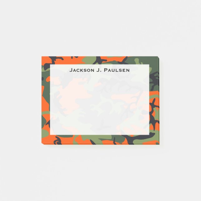 Monogram Orange, Green, Black Camouflage Post-it Notes (Front)