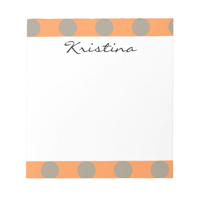 Monogram Orange Grey Chic Cute Polka Dot Pattern Notepad (Front)