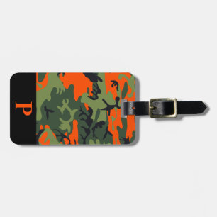 Monogram Orange Hunting Camo Camouflage Black Luggage Tag
