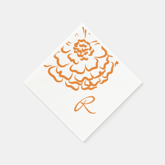 Monogram Orange Marigold Flower Floral Wedding Napkin (Corner)