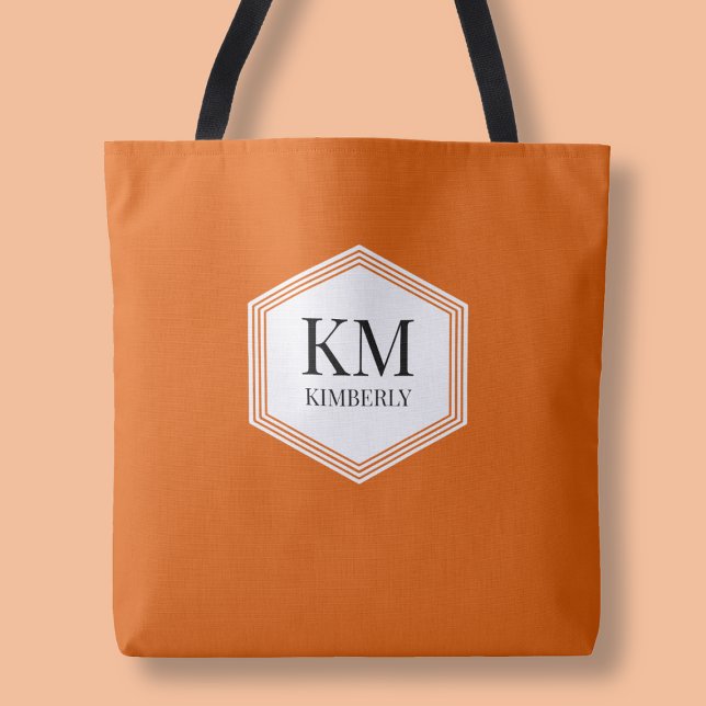 Monogram Orange Modern Elegant Simple Custom Name Tote Bag (Monogram Orange Modern Elegant Simple Custom Name Tote Bag)