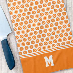 Monogram Orange Pickleball Pattern Tea Towel