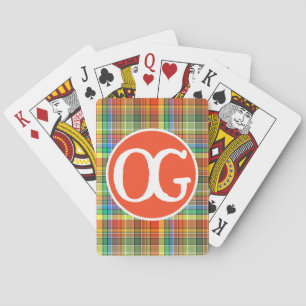 Monogram Orange Plaid Personalized Colorful Playing Cards