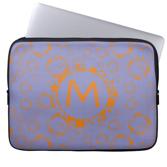 Monogram Orange Purple Circle Digital Code Squares Laptop Sleeve (Front)