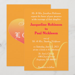 Monogram Orange Raspberry Wedding Invitation