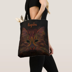 Monogram Orange Rust Copper Cat Photo Art Tote Bag