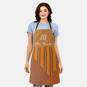 Monogram Orange Stripes Brown Fall Colours Apron