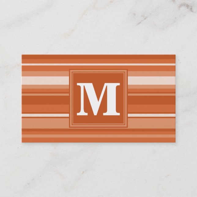 Monogram orange stripes business card (Front)