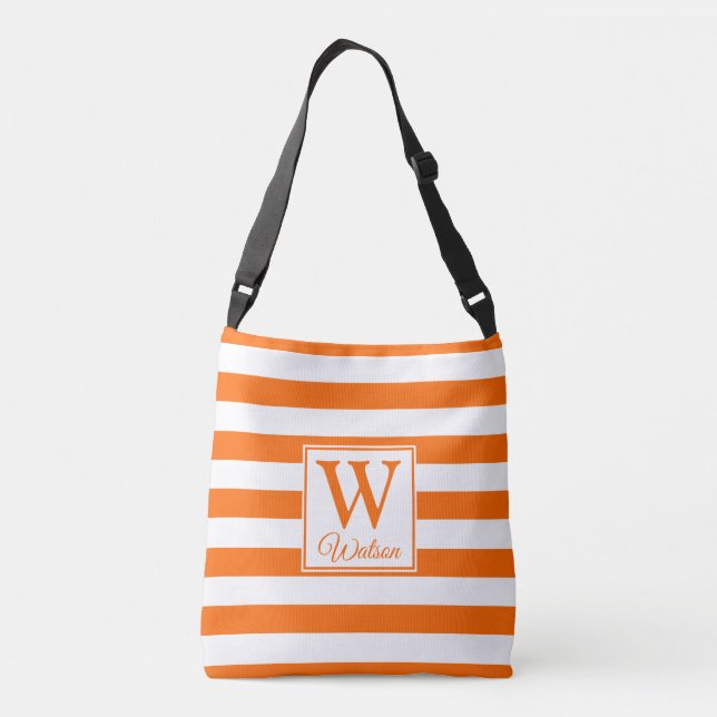 Monogram | Orange Stripes | Fun Modern Crossbody Bag (Back)