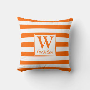 Monogram   Orange Stripes   Fun Modern Cushion