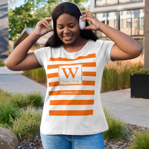 Monogram   Orange Stripes   Fun Modern T-Shirt