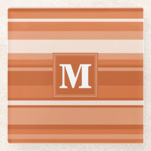 Monogram orange stripes glass coaster