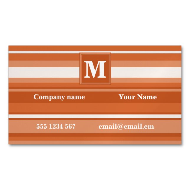 Monogram orange stripes 	Magnetic business card (Front)
