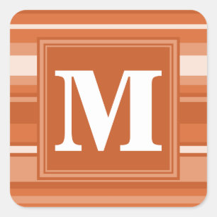 Monogram orange stripes square sticker