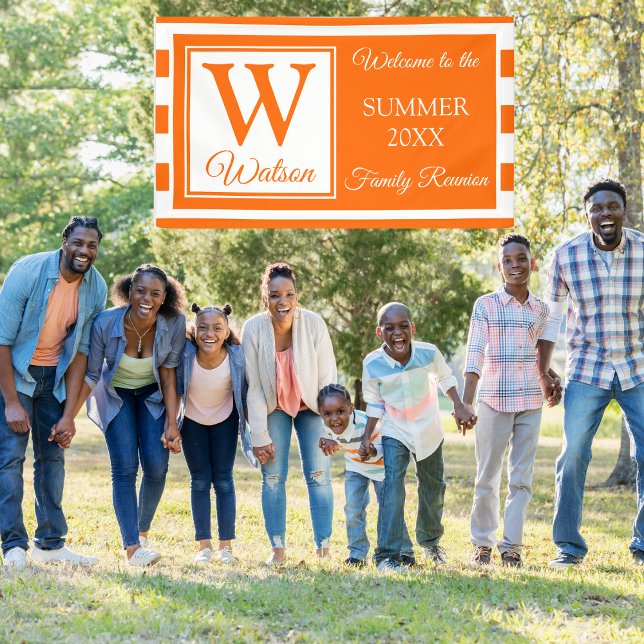 Monogram Orange Stripes Summer Family Reunion Banner (Creator Uploaded)