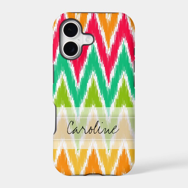 Monogram Orange Teal Ikat Chevron Zig Zag Pattern (Back)