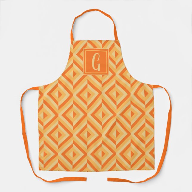 Monogram Orange Three-Tone Diamond Pattern Apron (Front)