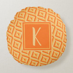 Monogram Orange Three-Tone Diamond Pattern Round Cushion