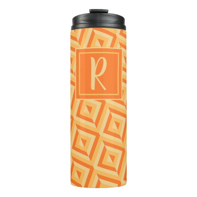 Monogram Orange Three-Tone Diamond Pattern Thermal Tumbler (Front)