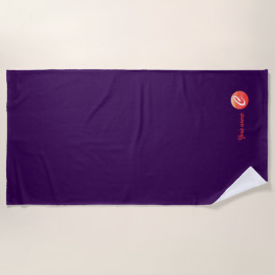 Monogram orange wavy letter C purple beach towel