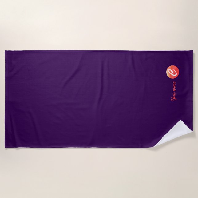 Monogram orange wavy letter C purple beach towel (Front)