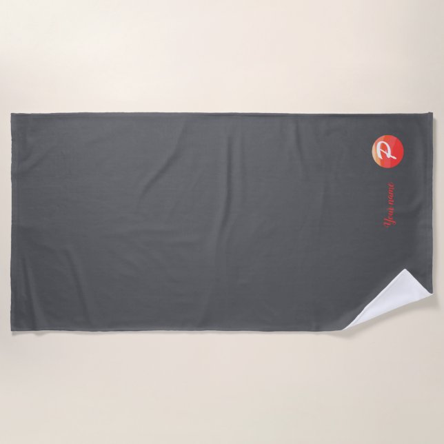 Monogram orange wavy letter P grey beach towel (Front)