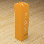 Monogram Orange Wedding Wine Box<br><div class="desc">Fresh summertime orange background colour.  Personalise Bride and Groom's Monogrammed Initials and Wedding Date in white and black text.   Thank you is written on the top in elegant white script.  Design by TamiraZDesigns.</div>