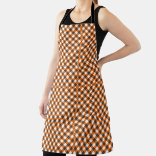 Monogram Orange White Plaid Gingham  Apron