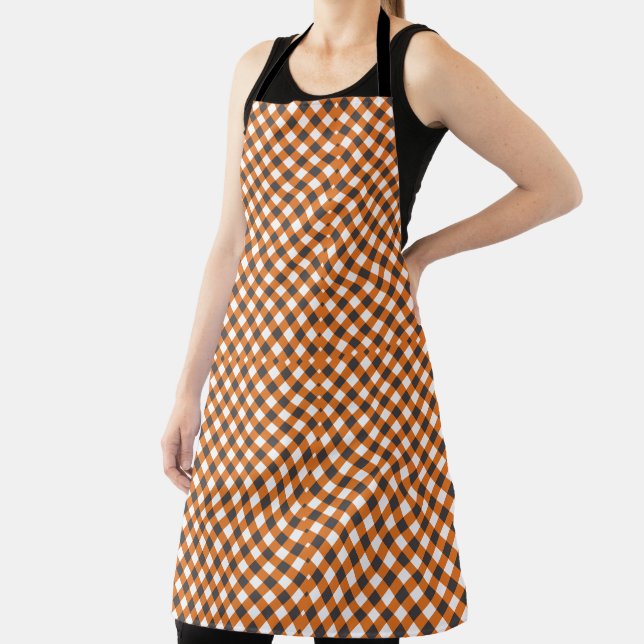 Monogram Orange White Plaid Gingham  Apron (Insitu)