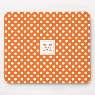 Monogram: Orange & White Polka-Dot Mousepad