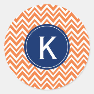 Monogram Orange Zigzag Pattern Classic Round Sticker